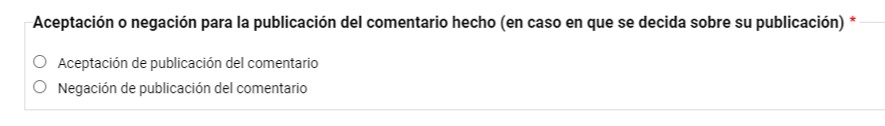 "Se presenta una imagen del campo de Aceptación o negación para la publicación del comentario hecho.